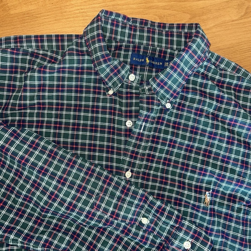 Ralph‎ Lauren Men's Plaid Button Down Shirt Big & Tall Size 2XB Green Blue Red